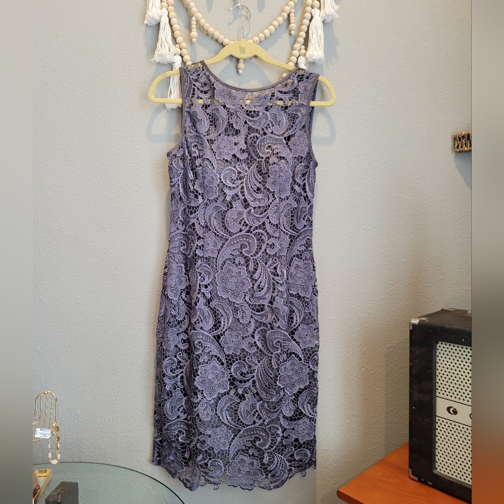 REDUCED PRICE Adrianna Papell Gray Crochet Dress Size 8